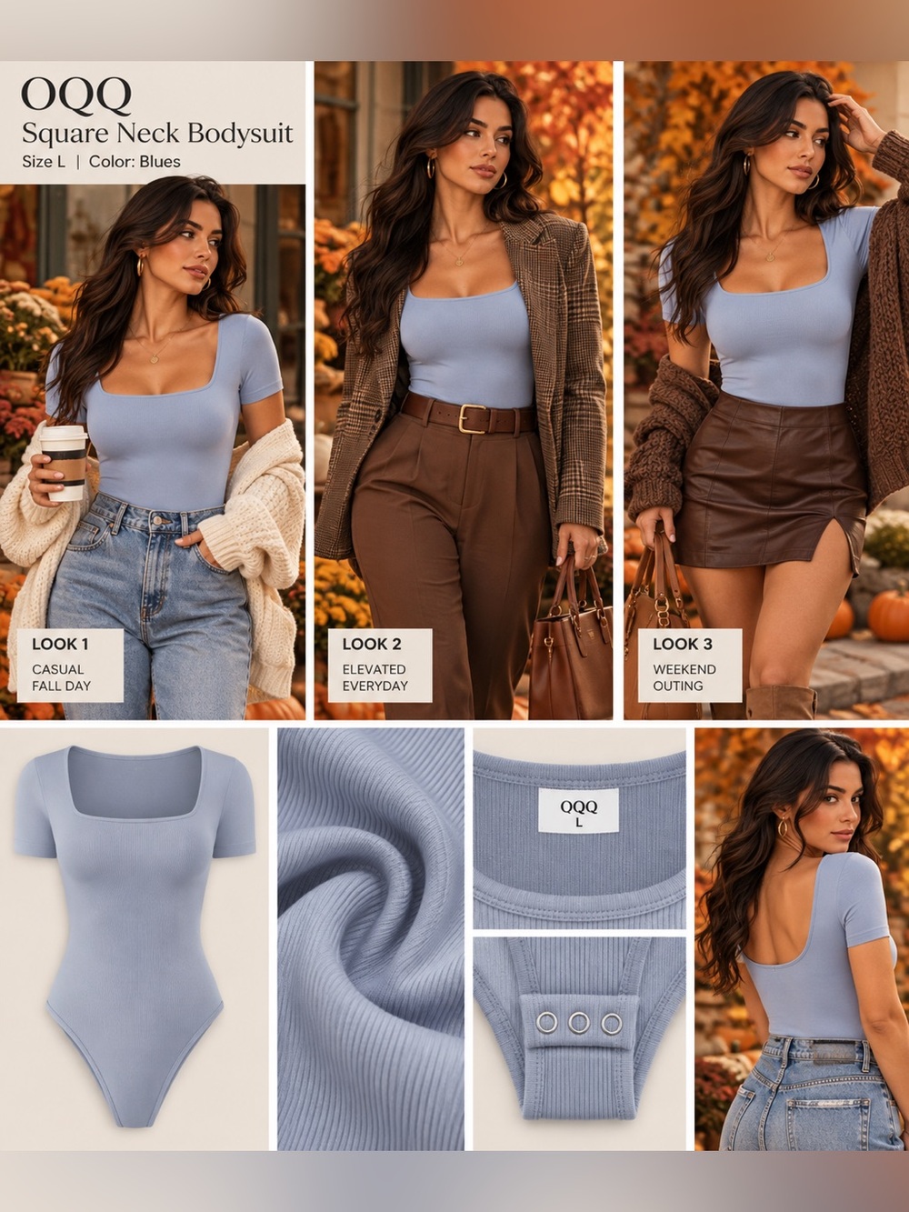 OQQ square neck bodysuit L Blues